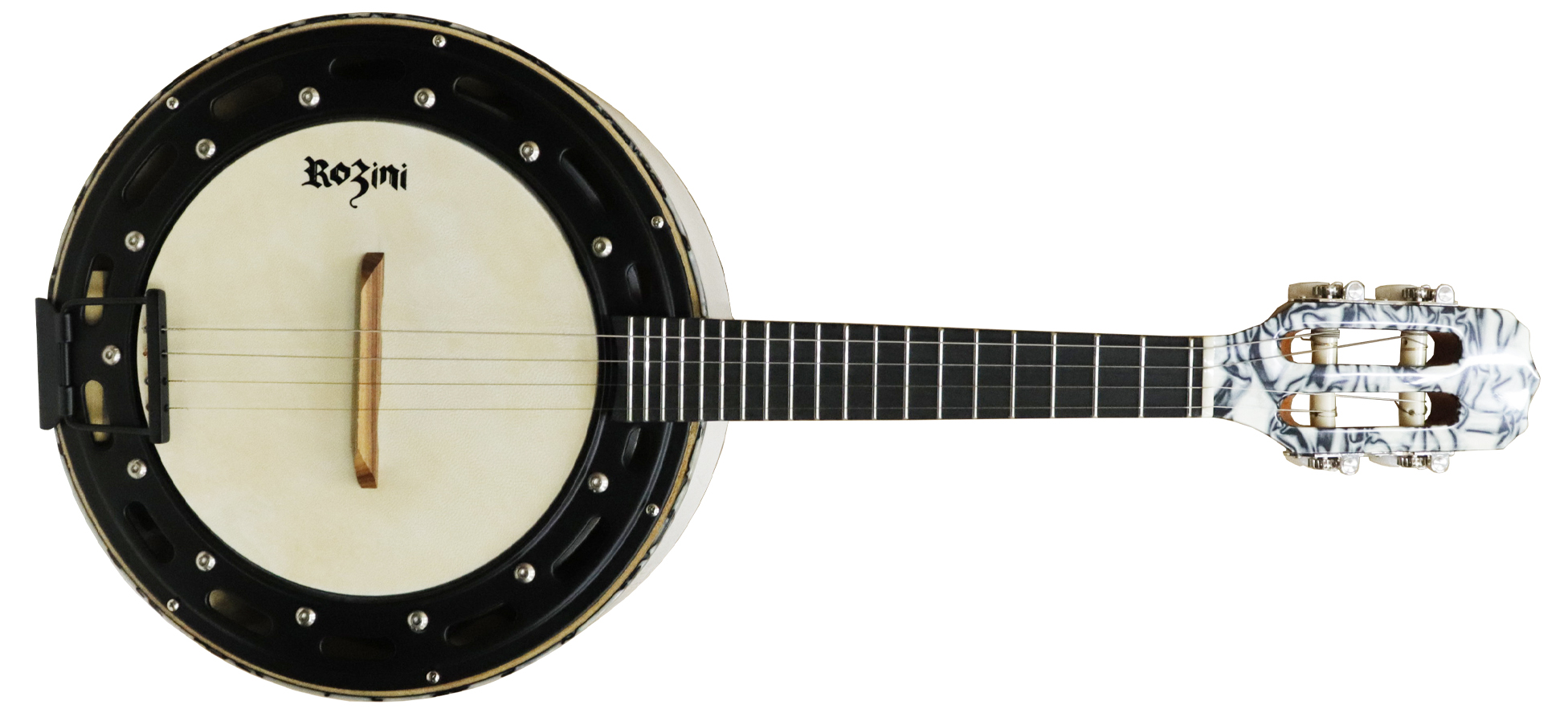 BANJO COLOR LUXO ELETRIFICADO PASSIVO BRANCO E PRETO FOSCO | RJ13.EL.BPF - Banjos | Rozini Instrumentos Musicais | 100% Brasileira